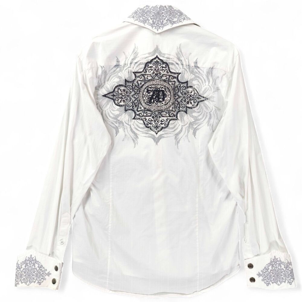 7 Diamonds Shirt Mens Large White Button Down Y2K  Gothic Punk Grunge Rockabilly